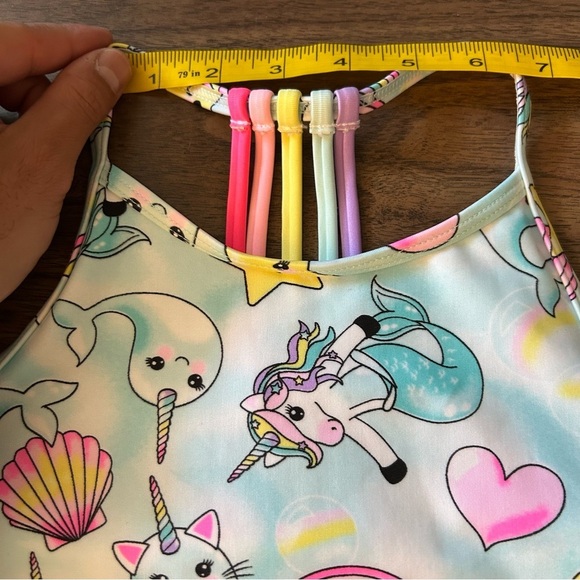 ❤️ Children's Place 10/12 Uni-mermaid Swim Top With Rainbow Back Straps - Picture 5 of 8